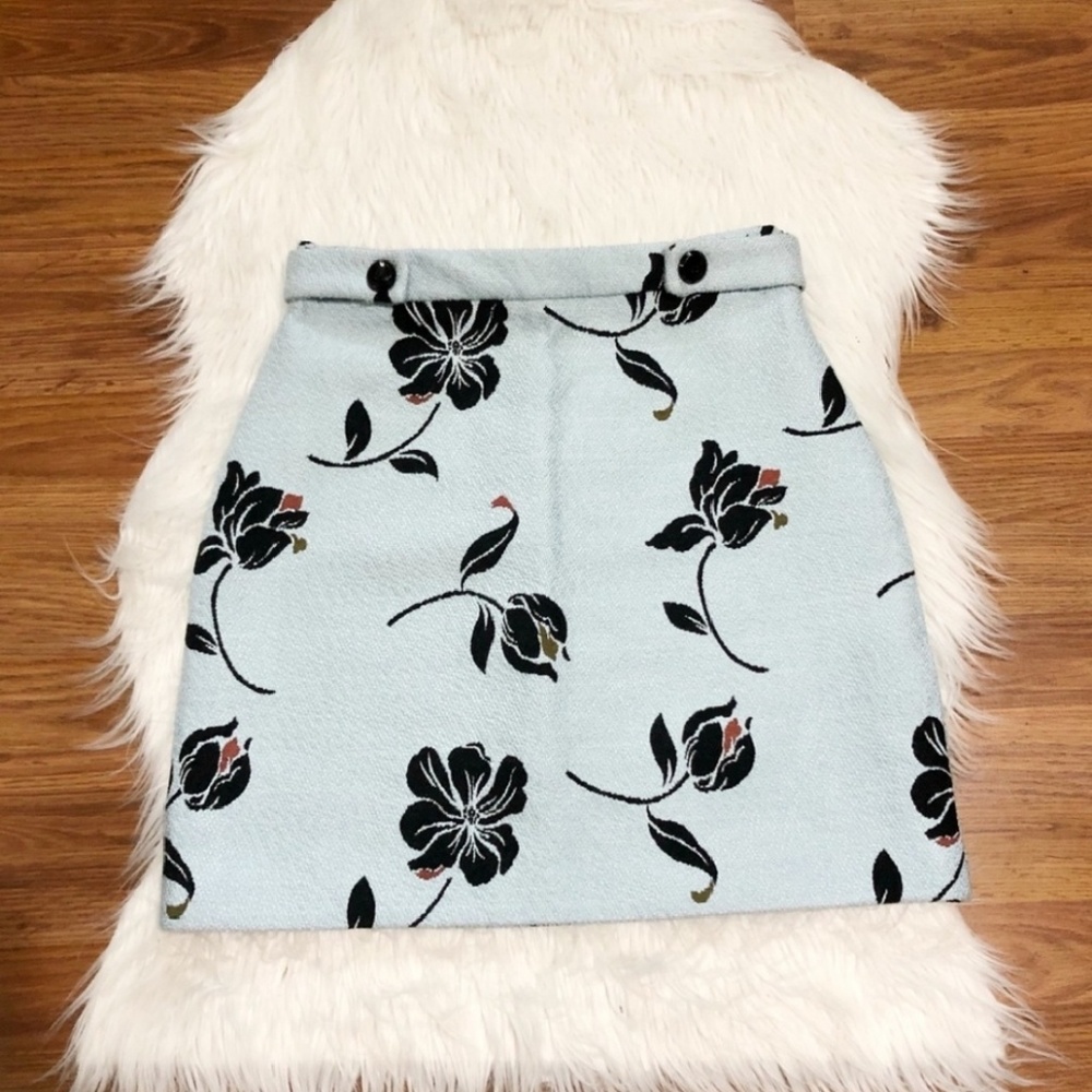Zara Baby Blue Floral Pencil Skirt